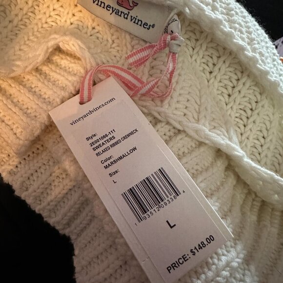 NWT Vineyard Vines Relaxed Ribbed Crewneck Sweater Marshmallow size Large - Picture 4 of 4